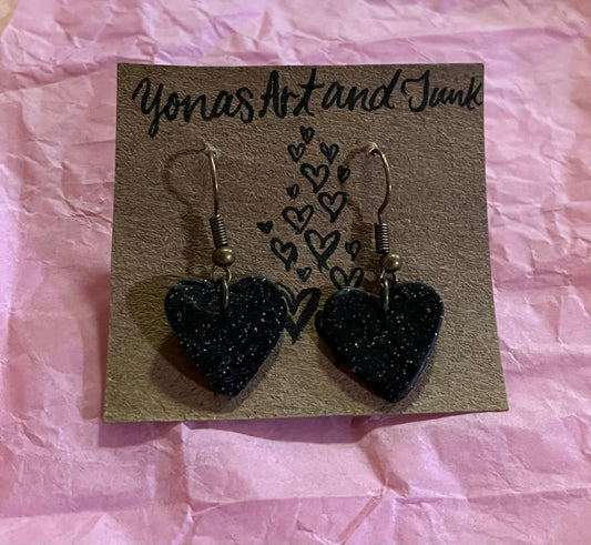 Black Glitter Heart Earrings