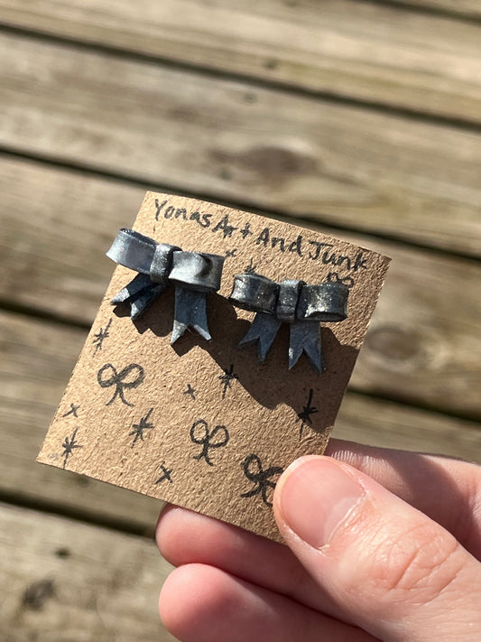 Black Marble Bow Studs