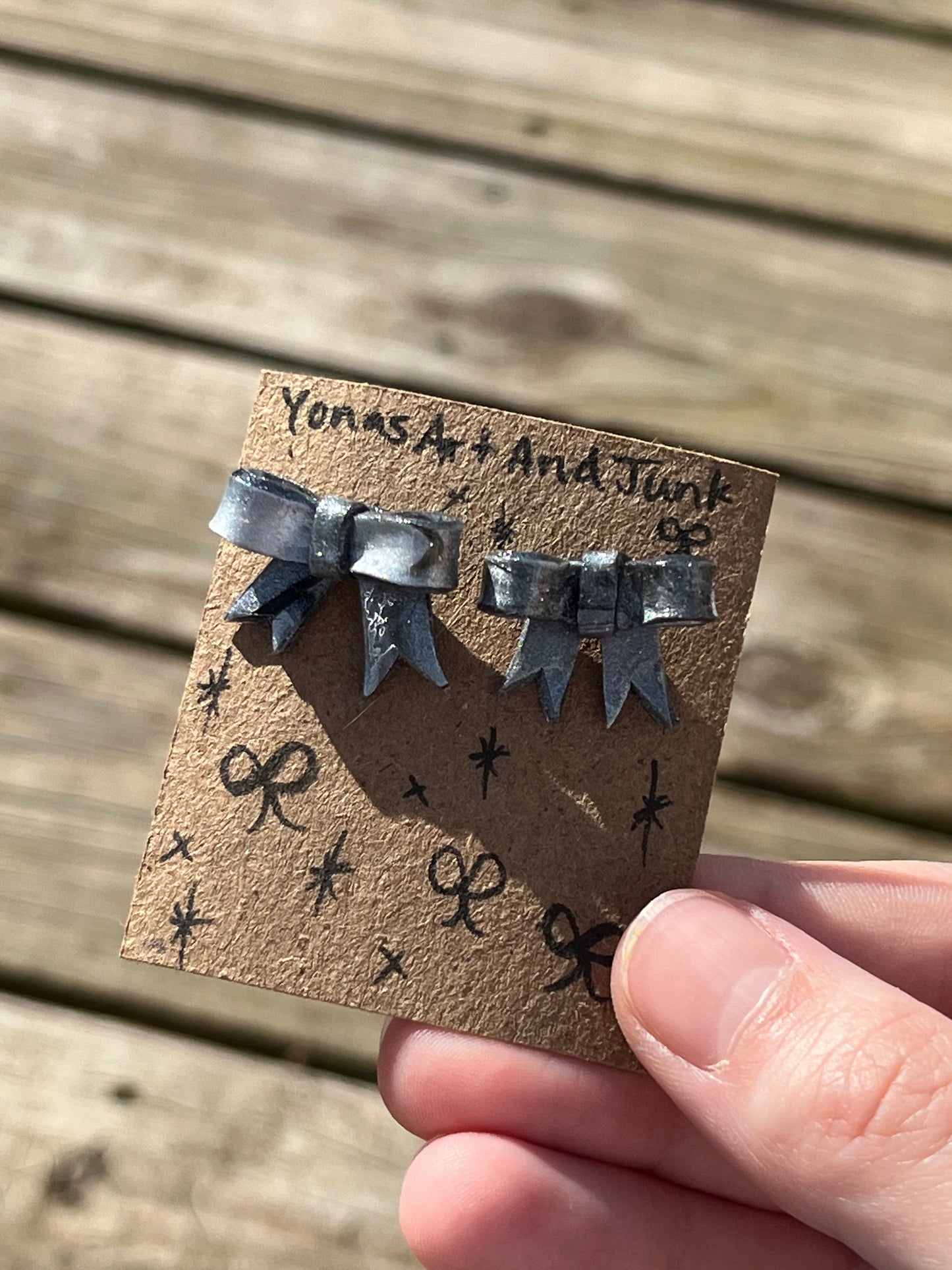 Black Marble Bow Studs